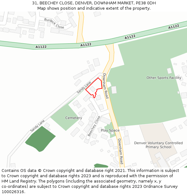 31, BEECHEY CLOSE, DENVER, DOWNHAM MARKET, PE38 0DH: Location map and indicative extent of plot