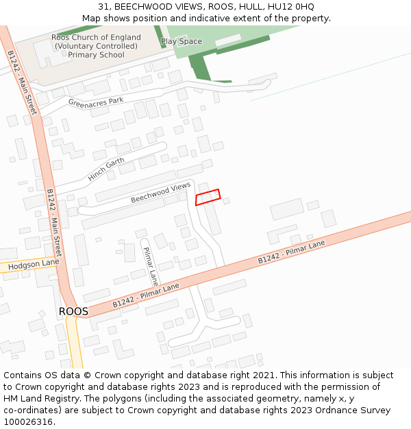 31, BEECHWOOD VIEWS, ROOS, HULL, HU12 0HQ: Location map and indicative extent of plot