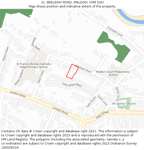 31, BEELEIGH ROAD, MALDON, CM9 5QH: Location map and indicative extent of plot