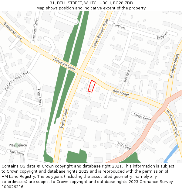 31, BELL STREET, WHITCHURCH, RG28 7DD: Location map and indicative extent of plot