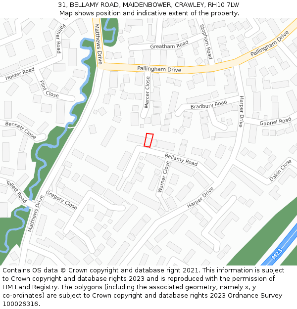31, BELLAMY ROAD, MAIDENBOWER, CRAWLEY, RH10 7LW: Location map and indicative extent of plot