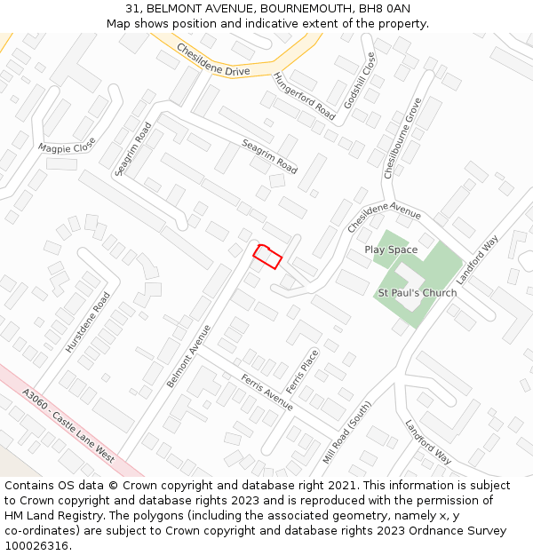 31, BELMONT AVENUE, BOURNEMOUTH, BH8 0AN: Location map and indicative extent of plot