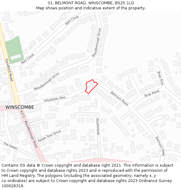 31, BELMONT ROAD, WINSCOMBE, BS25 1LG: Location map and indicative extent of plot