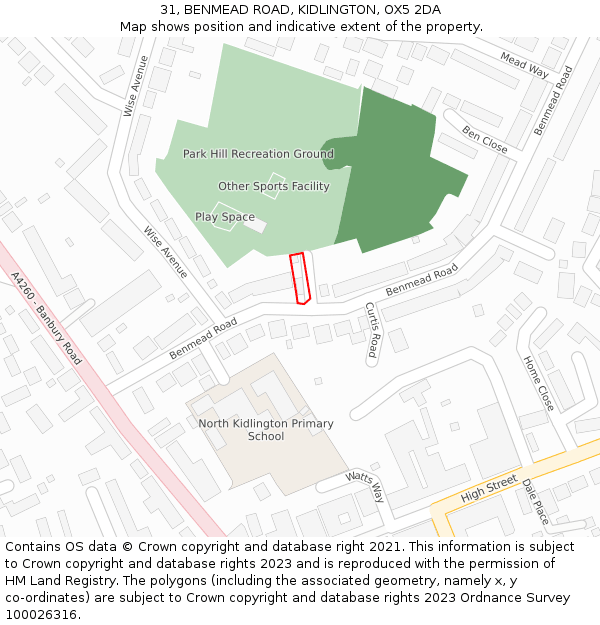 31, BENMEAD ROAD, KIDLINGTON, OX5 2DA: Location map and indicative extent of plot