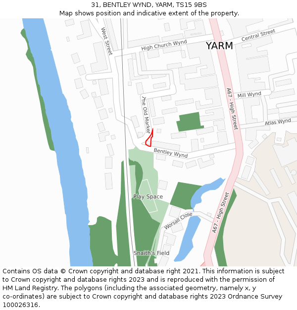 31, BENTLEY WYND, YARM, TS15 9BS: Location map and indicative extent of plot