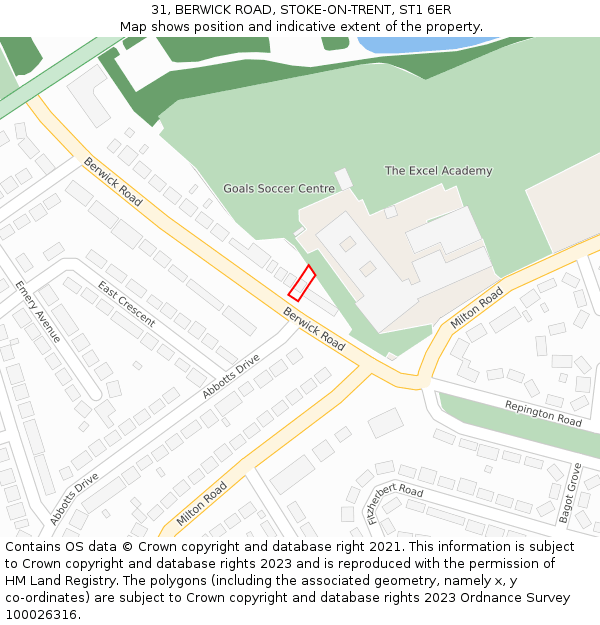 31, BERWICK ROAD, STOKE-ON-TRENT, ST1 6ER: Location map and indicative extent of plot