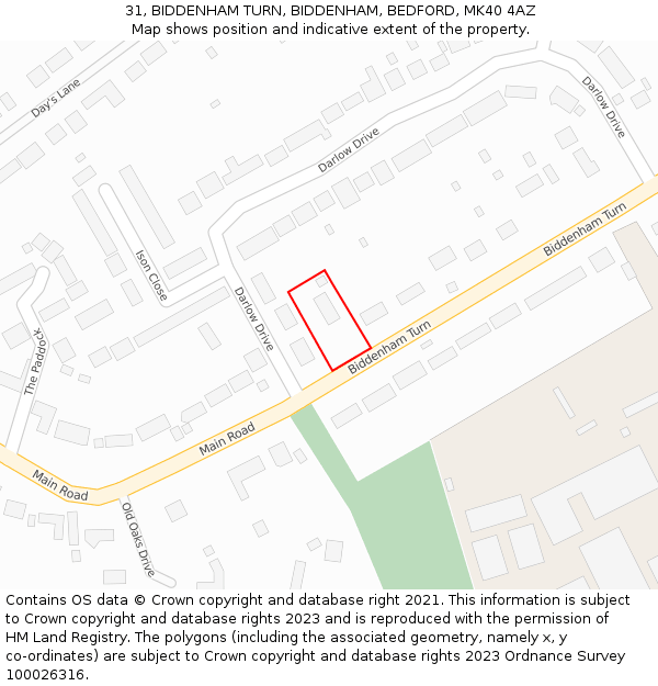 31, BIDDENHAM TURN, BIDDENHAM, BEDFORD, MK40 4AZ: Location map and indicative extent of plot