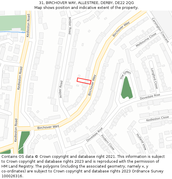 31, BIRCHOVER WAY, ALLESTREE, DERBY, DE22 2QG: Location map and indicative extent of plot