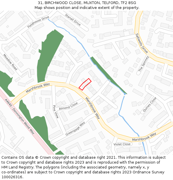 31, BIRCHWOOD CLOSE, MUXTON, TELFORD, TF2 8SG: Location map and indicative extent of plot