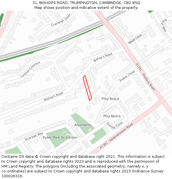 31, BISHOPS ROAD, TRUMPINGTON, CAMBRIDGE, CB2 9NQ: Location map and indicative extent of plot