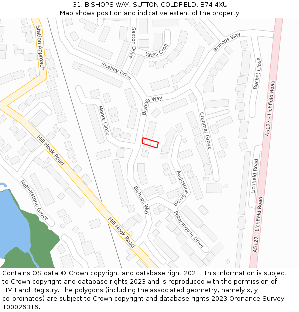31, BISHOPS WAY, SUTTON COLDFIELD, B74 4XU: Location map and indicative extent of plot