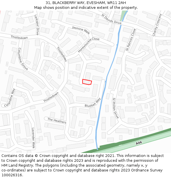 31, BLACKBERRY WAY, EVESHAM, WR11 2AH: Location map and indicative extent of plot