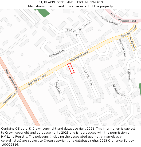 31, BLACKHORSE LANE, HITCHIN, SG4 9EG: Location map and indicative extent of plot