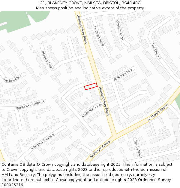 31, BLAKENEY GROVE, NAILSEA, BRISTOL, BS48 4RG: Location map and indicative extent of plot