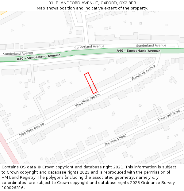 31, BLANDFORD AVENUE, OXFORD, OX2 8EB: Location map and indicative extent of plot