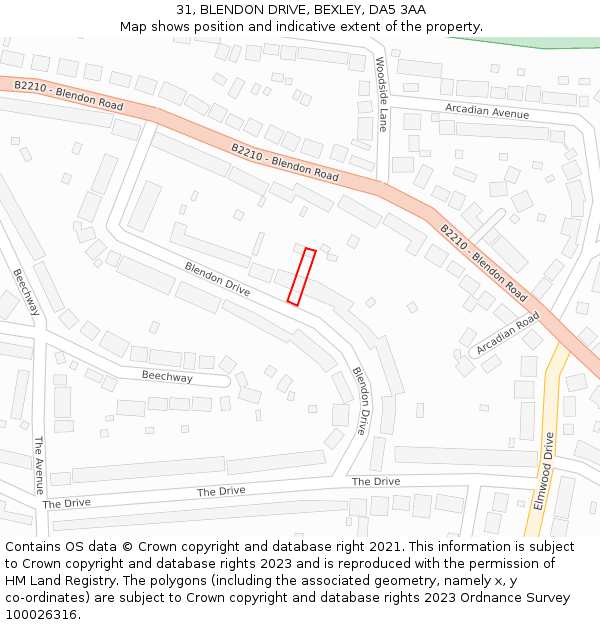 31, BLENDON DRIVE, BEXLEY, DA5 3AA: Location map and indicative extent of plot