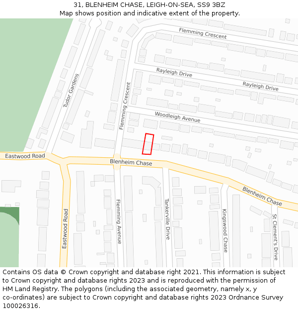 31, BLENHEIM CHASE, LEIGH-ON-SEA, SS9 3BZ: Location map and indicative extent of plot