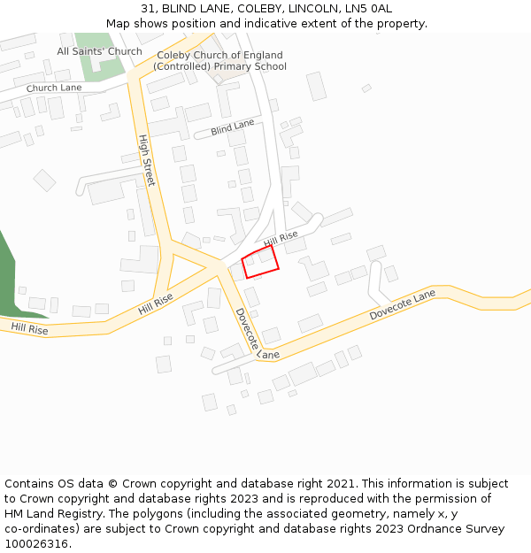 31, BLIND LANE, COLEBY, LINCOLN, LN5 0AL: Location map and indicative extent of plot