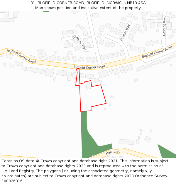 31, BLOFIELD CORNER ROAD, BLOFIELD, NORWICH, NR13 4SA: Location map and indicative extent of plot