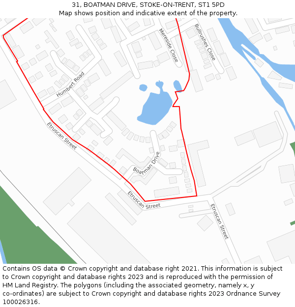 31, BOATMAN DRIVE, STOKE-ON-TRENT, ST1 5PD: Location map and indicative extent of plot