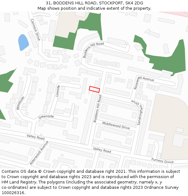 31, BODDENS HILL ROAD, STOCKPORT, SK4 2DG: Location map and indicative extent of plot