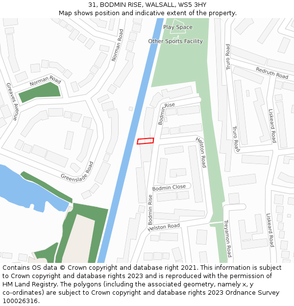 31, BODMIN RISE, WALSALL, WS5 3HY: Location map and indicative extent of plot
