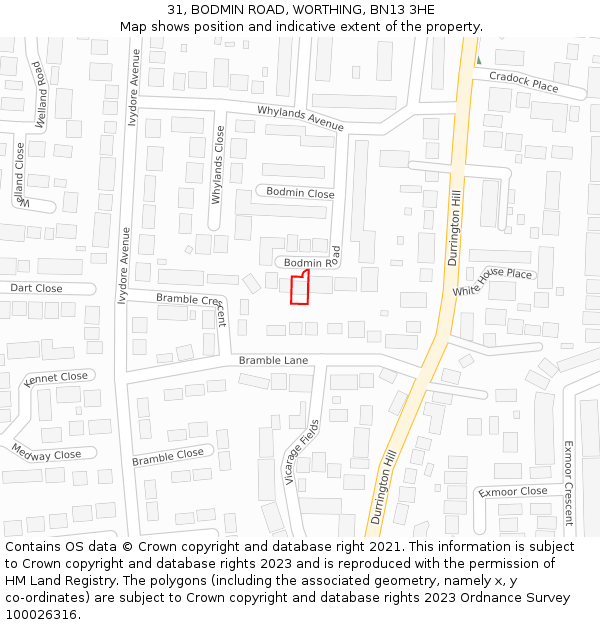 31, BODMIN ROAD, WORTHING, BN13 3HE: Location map and indicative extent of plot