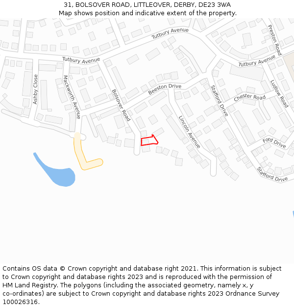 31, BOLSOVER ROAD, LITTLEOVER, DERBY, DE23 3WA: Location map and indicative extent of plot