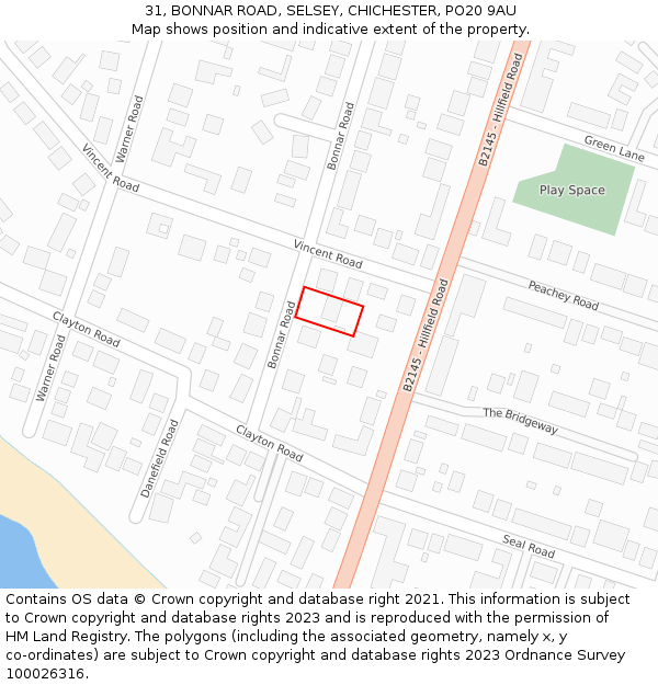 31, BONNAR ROAD, SELSEY, CHICHESTER, PO20 9AU: Location map and indicative extent of plot