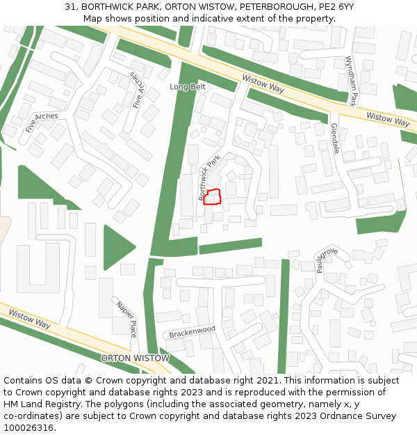 31, BORTHWICK PARK, ORTON WISTOW, PETERBOROUGH, PE2 6YY: Location map and indicative extent of plot