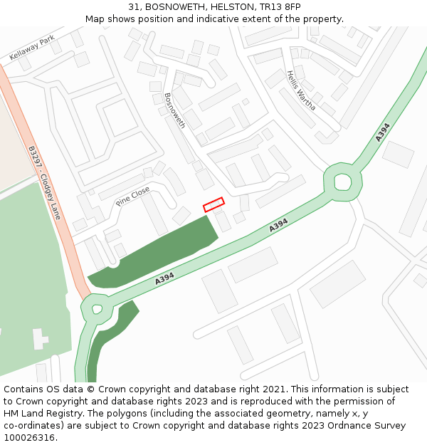 31, BOSNOWETH, HELSTON, TR13 8FP: Location map and indicative extent of plot