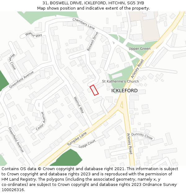 31, BOSWELL DRIVE, ICKLEFORD, HITCHIN, SG5 3YB: Location map and indicative extent of plot