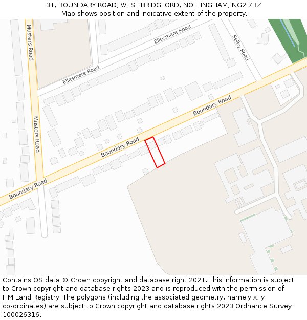 31, BOUNDARY ROAD, WEST BRIDGFORD, NOTTINGHAM, NG2 7BZ: Location map and indicative extent of plot