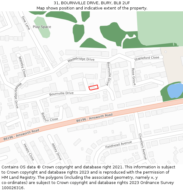 31, BOURNVILLE DRIVE, BURY, BL8 2UF: Location map and indicative extent of plot