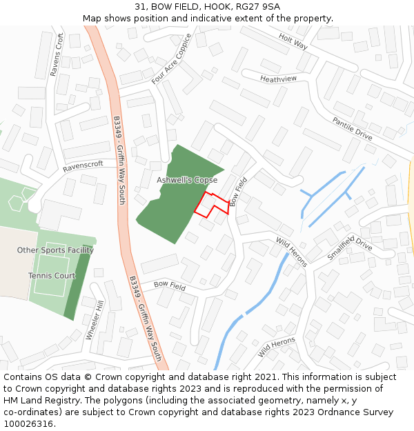 31, BOW FIELD, HOOK, RG27 9SA: Location map and indicative extent of plot