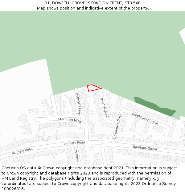 31, BOWFELL GROVE, STOKE-ON-TRENT, ST3 5XR: Location map and indicative extent of plot