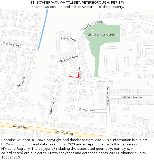 31, BOWKER WAY, WHITTLESEY, PETERBOROUGH, PE7 1PY: Location map and indicative extent of plot