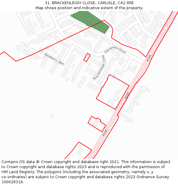 31, BRACKENLEIGH CLOSE, CARLISLE, CA2 6RE: Location map and indicative extent of plot
