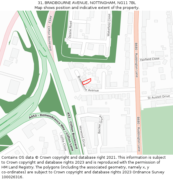 31, BRADBOURNE AVENUE, NOTTINGHAM, NG11 7BL: Location map and indicative extent of plot