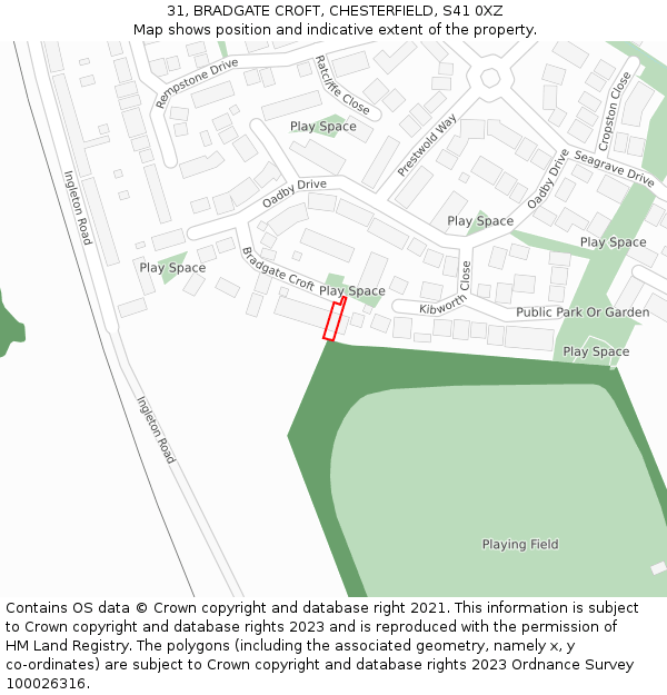 31, BRADGATE CROFT, CHESTERFIELD, S41 0XZ: Location map and indicative extent of plot