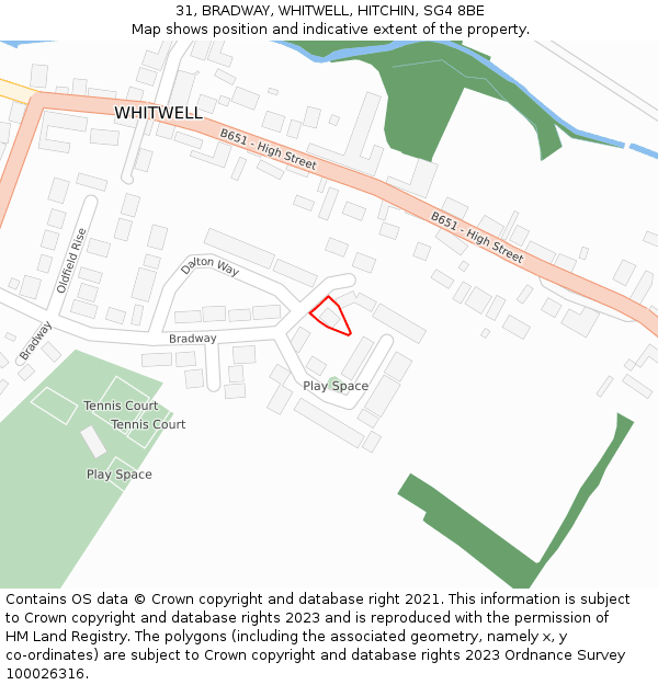 31, BRADWAY, WHITWELL, HITCHIN, SG4 8BE: Location map and indicative extent of plot