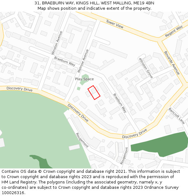 31, BRAEBURN WAY, KINGS HILL, WEST MALLING, ME19 4BN: Location map and indicative extent of plot