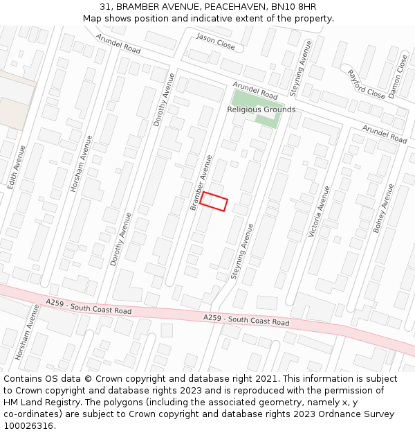 31, BRAMBER AVENUE, PEACEHAVEN, BN10 8HR: Location map and indicative extent of plot