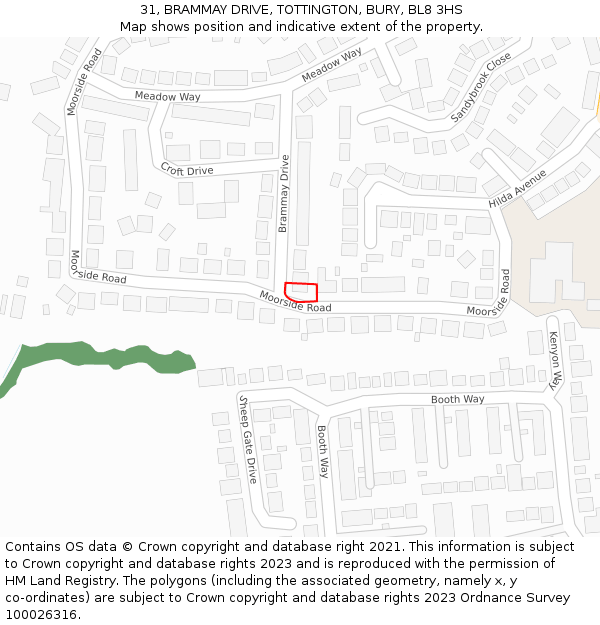 31, BRAMMAY DRIVE, TOTTINGTON, BURY, BL8 3HS: Location map and indicative extent of plot