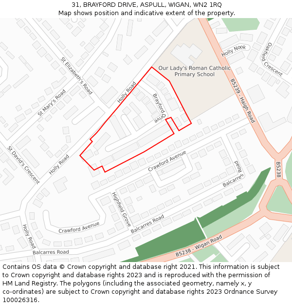 31, BRAYFORD DRIVE, ASPULL, WIGAN, WN2 1RQ: Location map and indicative extent of plot