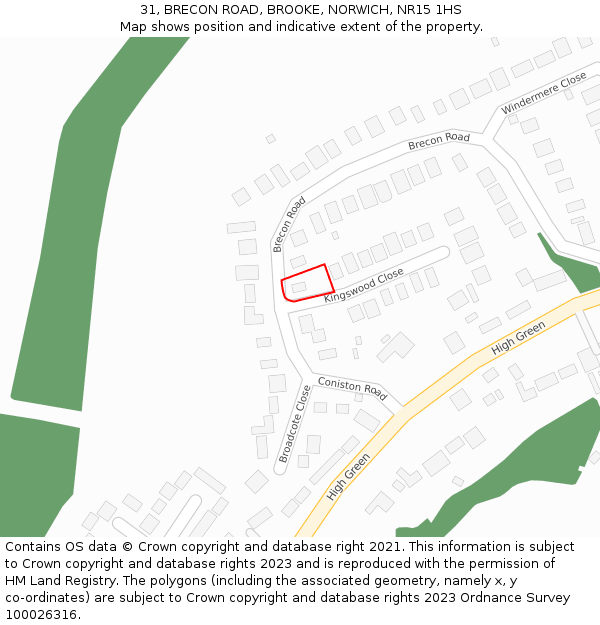 31, BRECON ROAD, BROOKE, NORWICH, NR15 1HS: Location map and indicative extent of plot