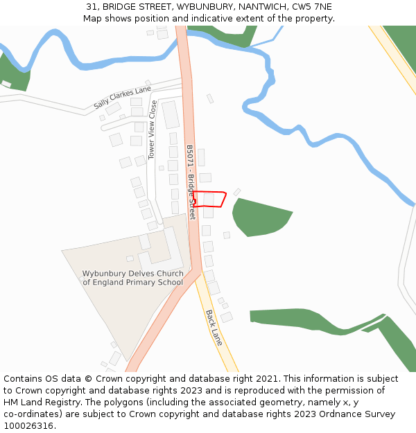 31, BRIDGE STREET, WYBUNBURY, NANTWICH, CW5 7NE: Location map and indicative extent of plot