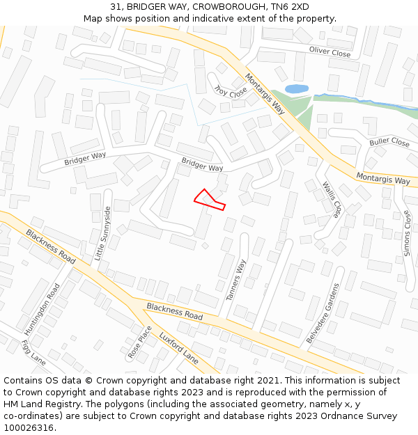 31, BRIDGER WAY, CROWBOROUGH, TN6 2XD: Location map and indicative extent of plot