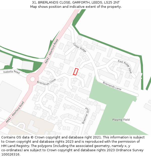 31, BRIERLANDS CLOSE, GARFORTH, LEEDS, LS25 2NT: Location map and indicative extent of plot