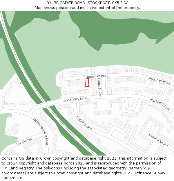 31, BRIGADIER ROAD, STOCKPORT, SK5 8LW: Location map and indicative extent of plot